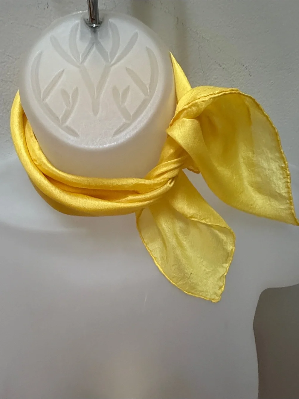 VTG Style Bright Yellow Square Silk Feel & look Lightweight Scarf Handrolled